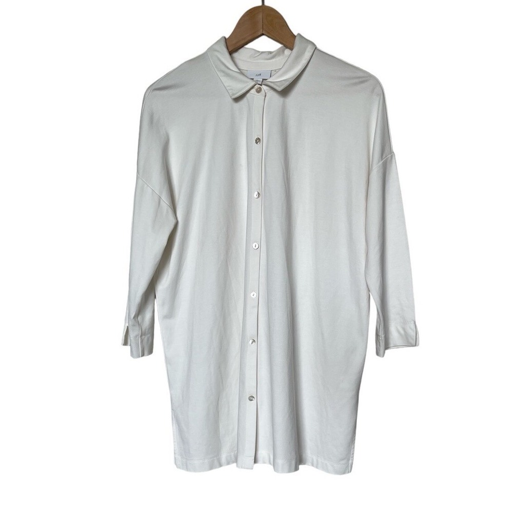 J. Jill Tunic Shirt Womens Medium White Button Down 3/4 Sleeve Relaxed Fit Rayon